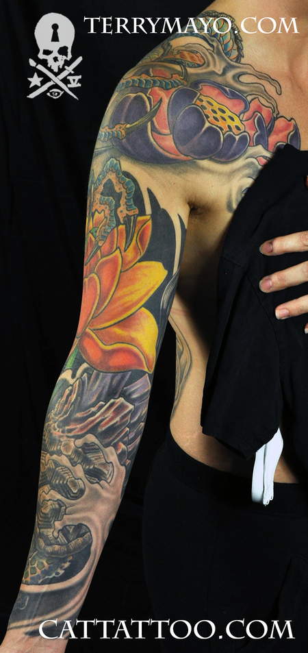 Tattoos - Lotus and Turtle Sleeve - 93665